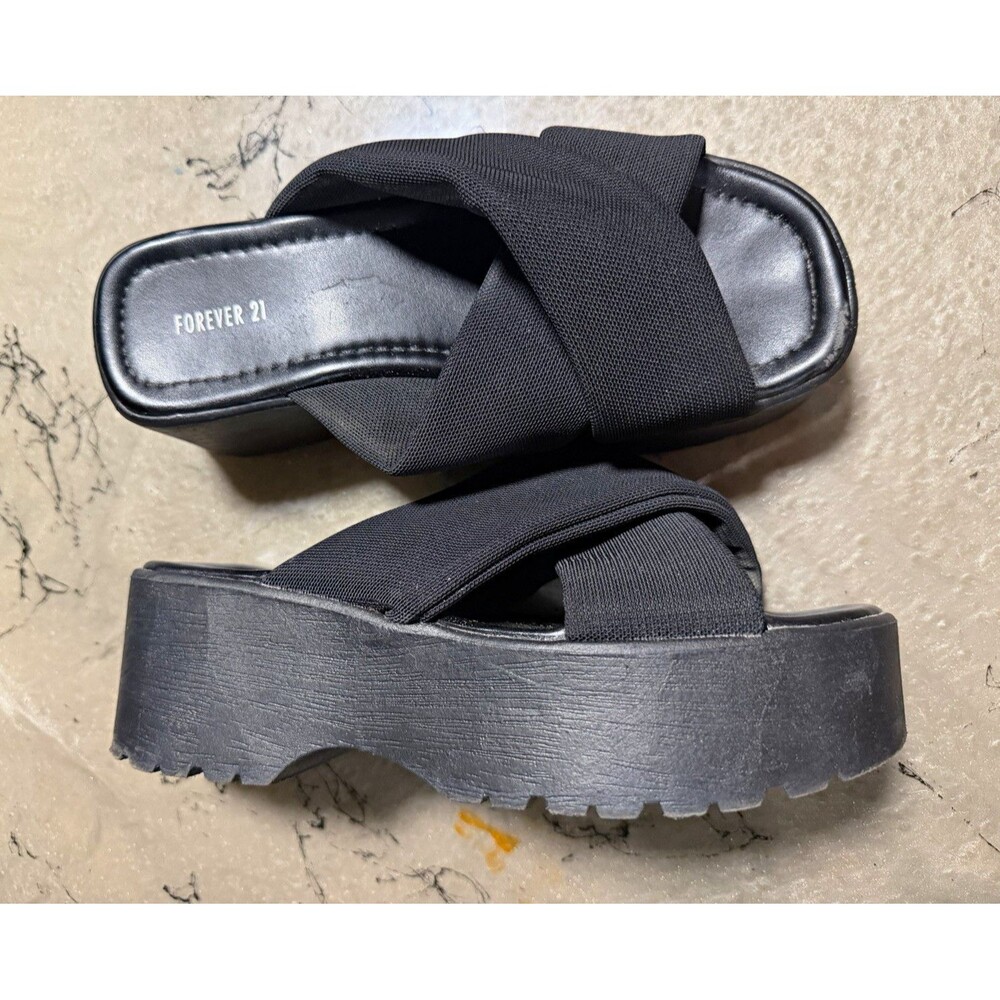 Goth Black Platform Slide Sandals with Comfort Straps
